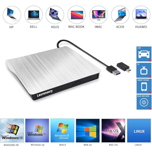 External DVD Drive USB 3.0 Type-C Portable CD DVD Burner Reader A4491