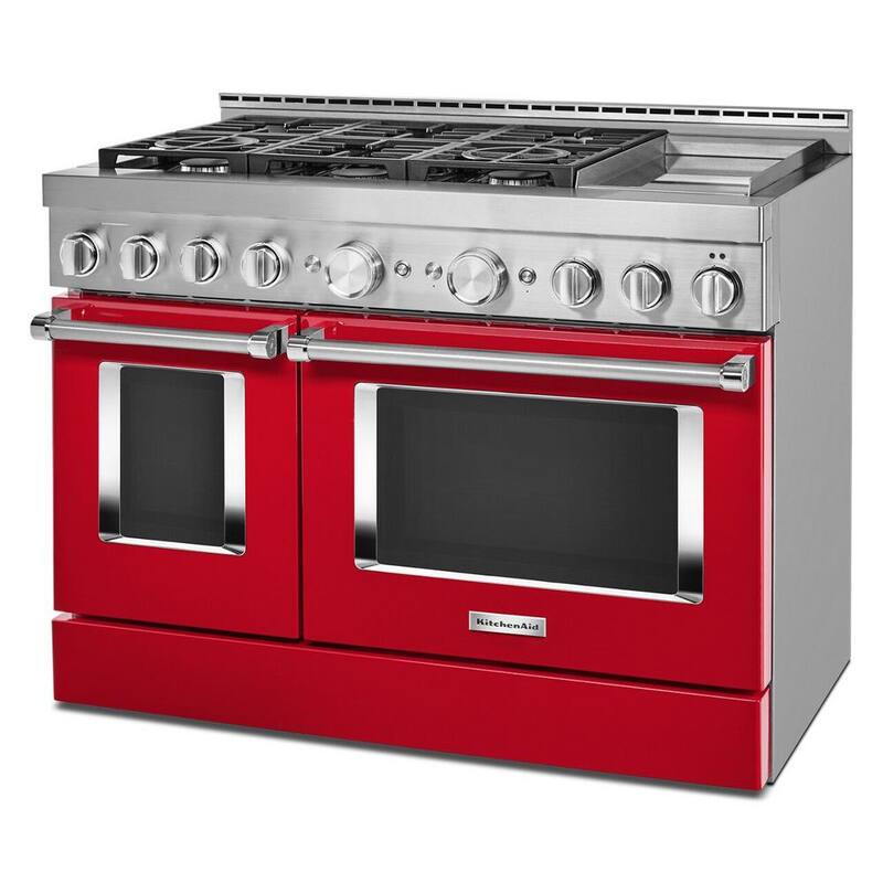 Passion Red Smart Double Oven Gas Range with Griddle D63005