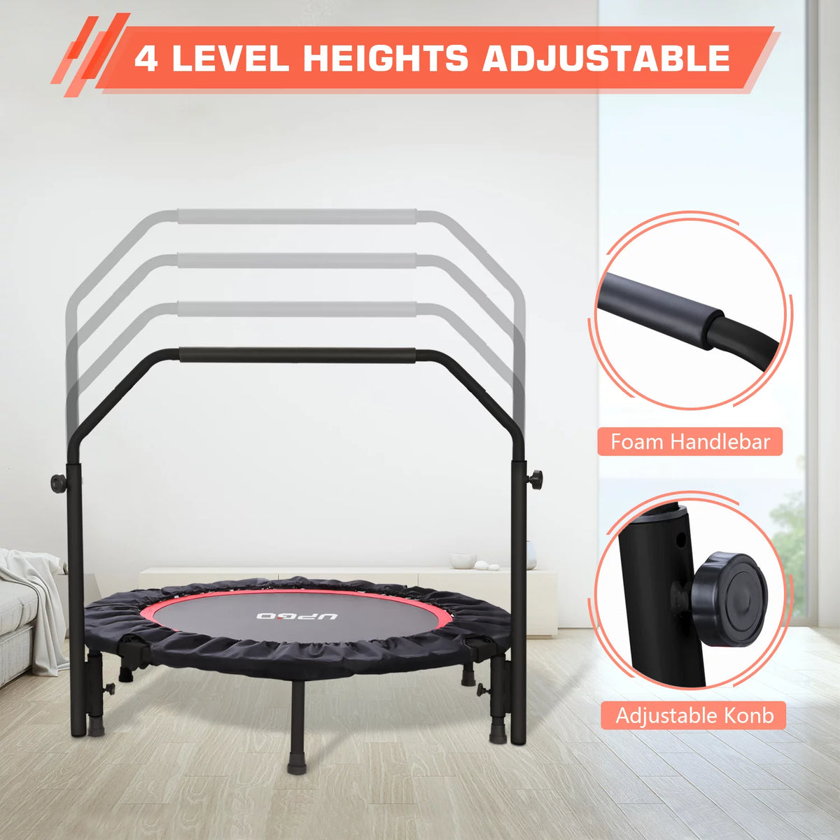 40 Foldable Fitness Trampoline with Adjustable Foam Handle O464652