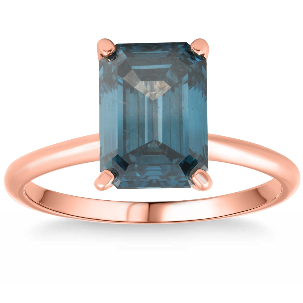 Blue Diamond Emerald Cut Solitaire Engagement Ring Q5081