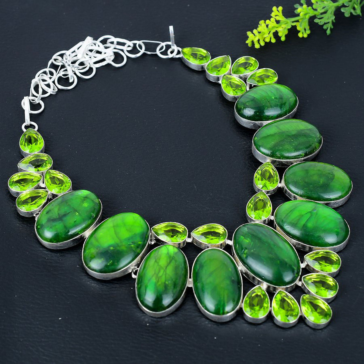 Natural Green Labradorite Peridot 925 Sterling Silver Necklace 18" E14470