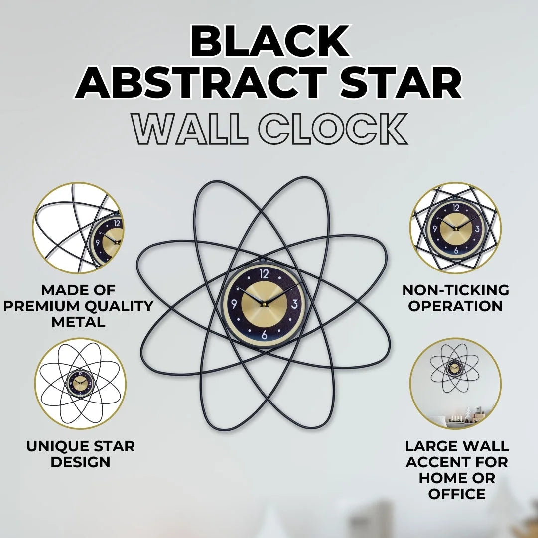 24 Metal Star Silent Clock - Black & Yellow Y4990