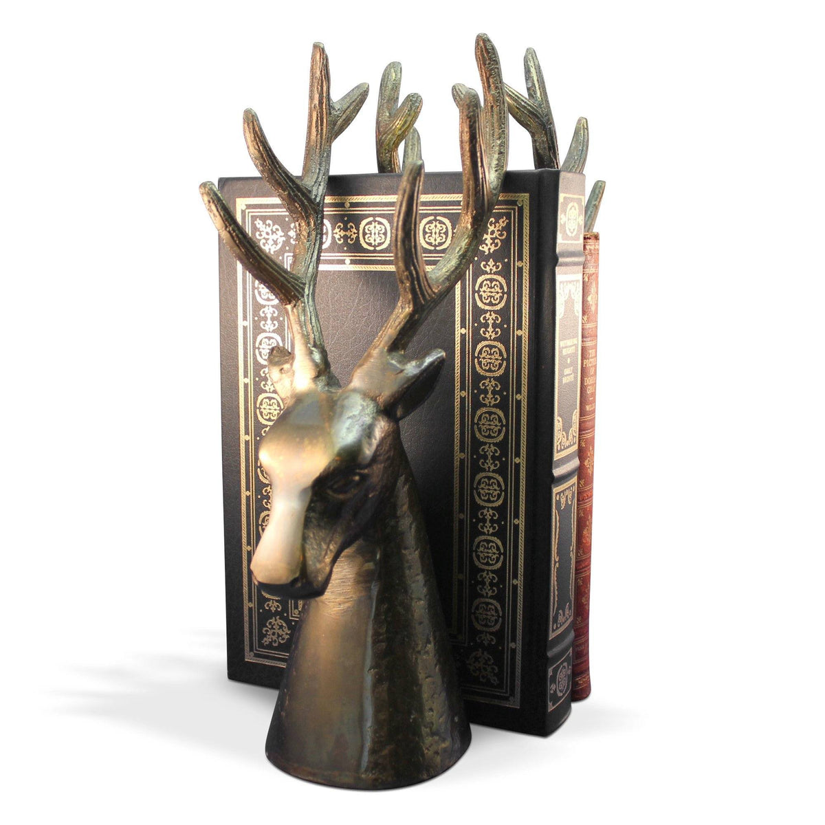 Bronze Tone Solid Metal Deer Head Bookends Pair R46101