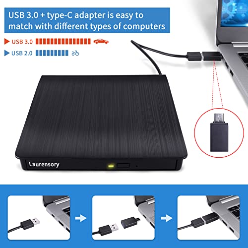 External DVD Drive USB 3.0 Type-C Portable CD DVD Burner Reader A4491