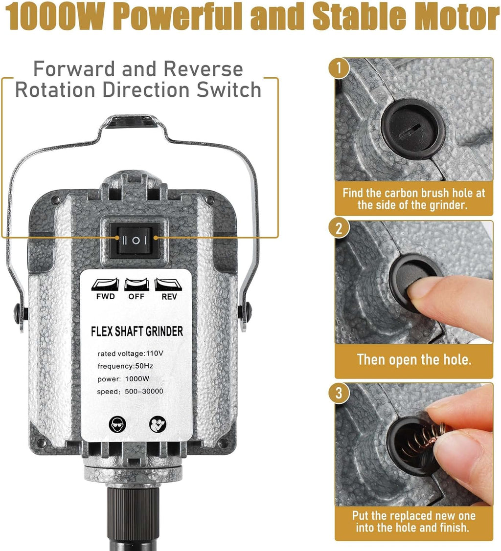 Flex Shaft Rotary Tool 1000W 30000RPM with Foot Pedal Control G1410