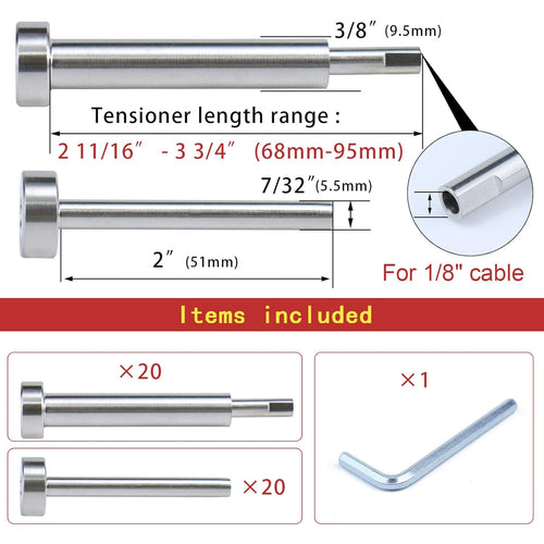 20Pair Cable Railing Kit Invisible 1/8 T316 Stainless Steel Swage Tensioner Terminal Hidden System N318
