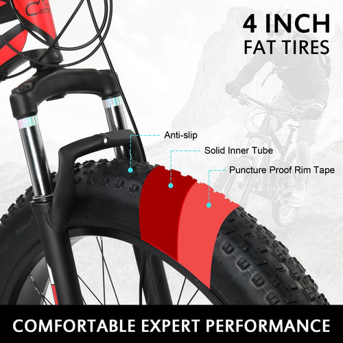 26in Fat Tire Mountain Bike 21 Speeds High Carbon Steel Red Black A809018