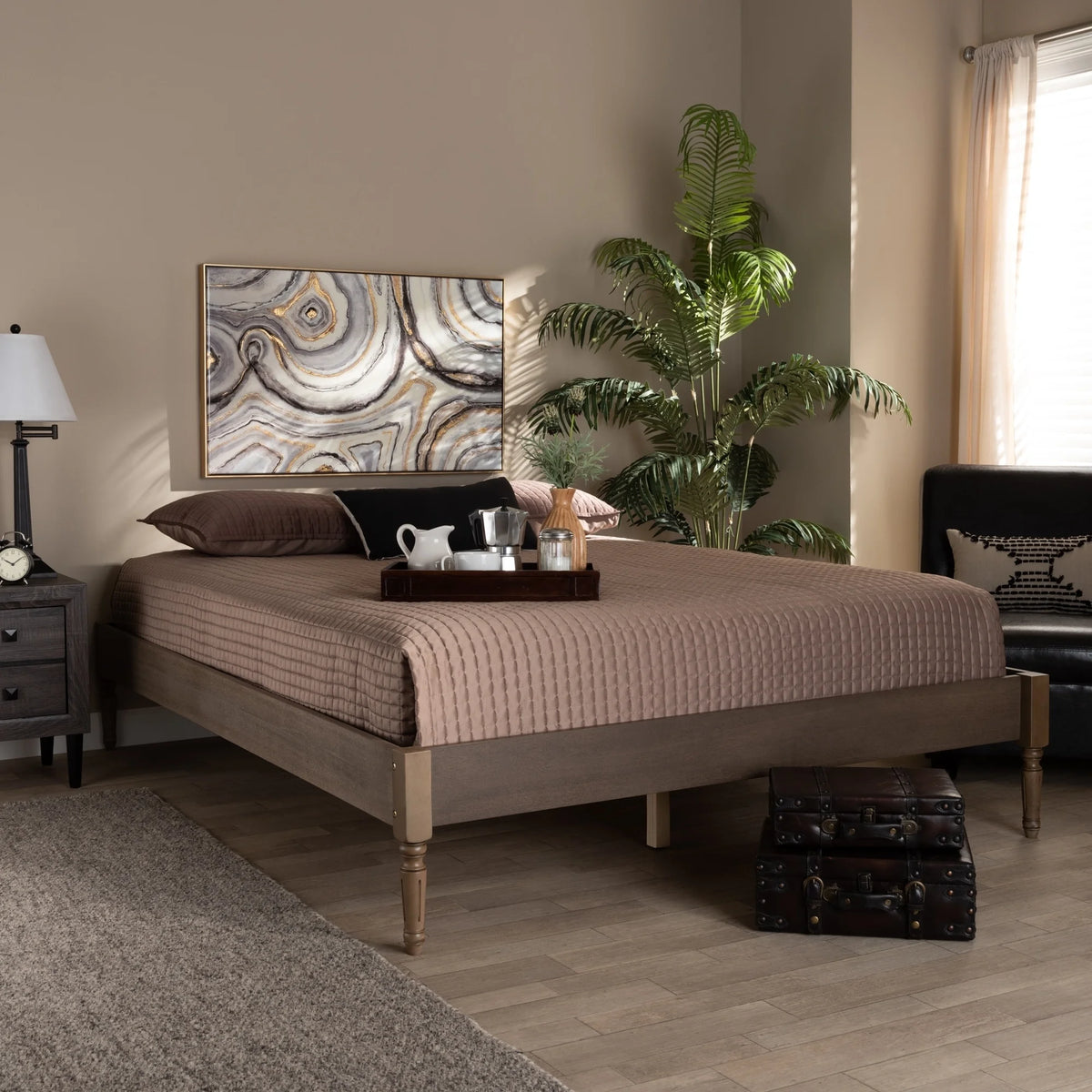 Antique Oak Wood Platform Bed Frame Full T1577