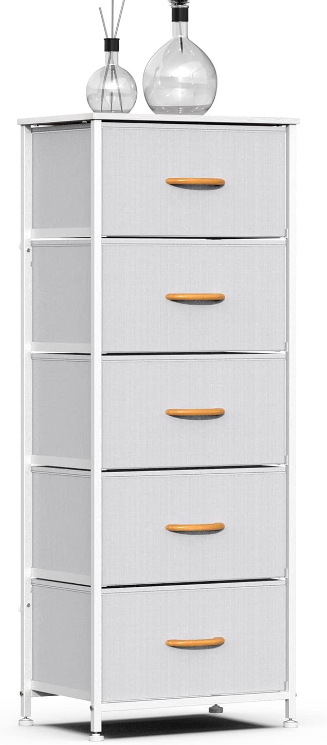 5 Drawer Fabric Dresser Tower, Dark Gray C655